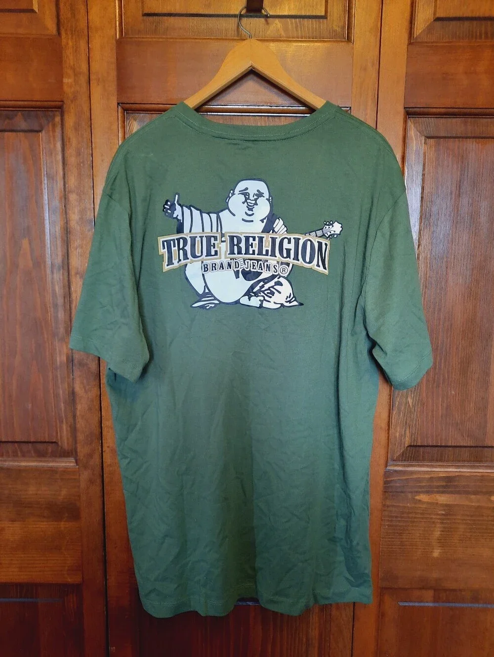 True Religion 100% Cotton Olive Green Graphic Logo Short Sleeve T-shirt Size 3XL